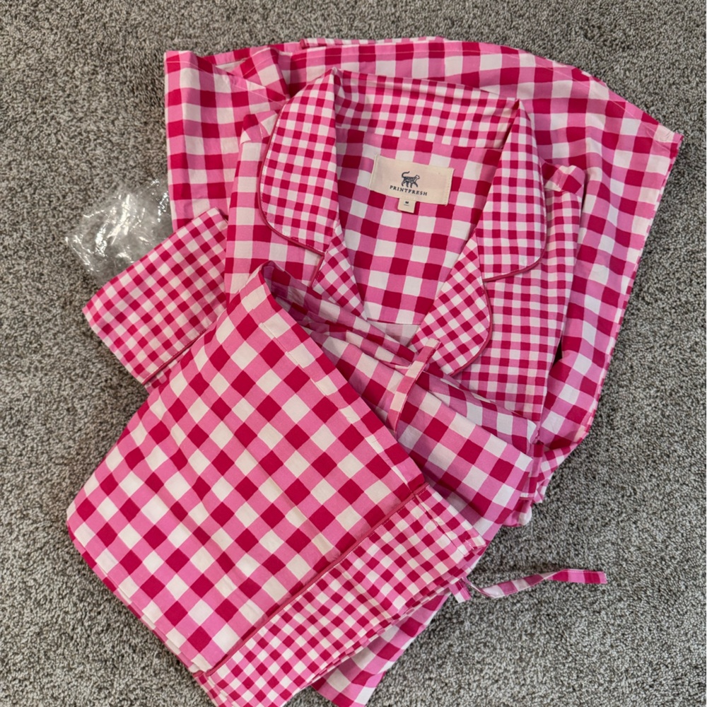 Printfresh Pink Gingham 100% Cotton Pajama Set Medium NWT